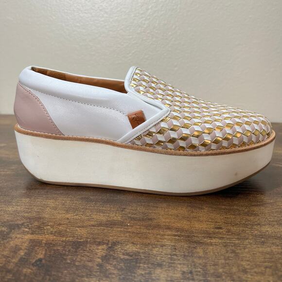 Flamingos Spain Coconut Platform Sneakers 7 Womens Slip On Metallic Geo Leather - Picture 3 of 11